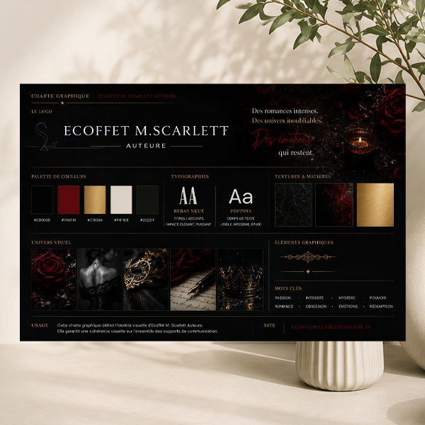 Identité visuelle du site d’autrice Ecoffet M. Scarlett
