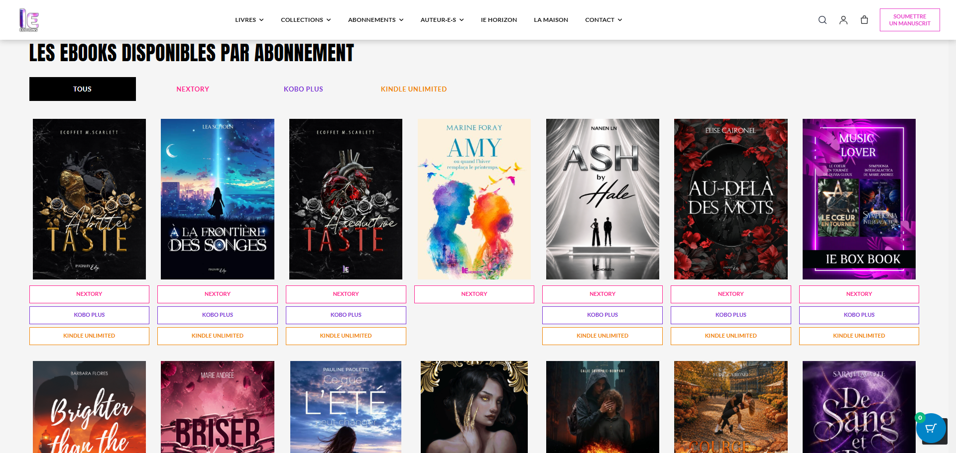 Pages du site IE Éditions après la refonte
